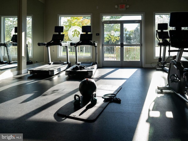 exercise room with french doors