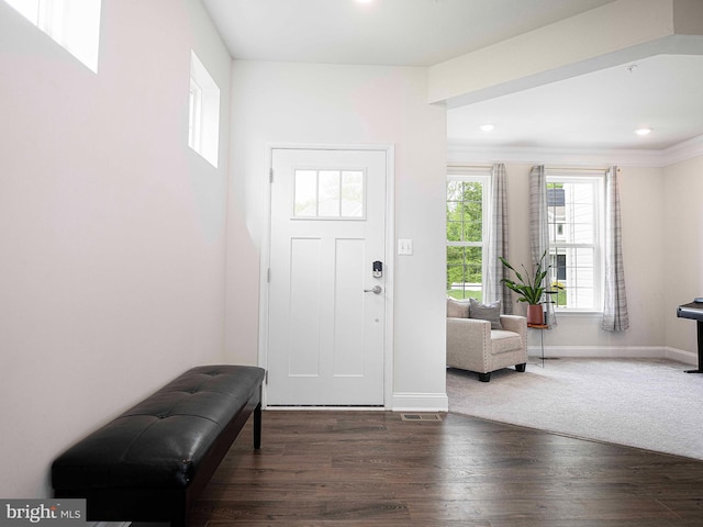 1218 Up And Over Ln, Aberdeen, MD 21001 - entryway with baseboards, dark wood-style floors, visible vents, and recessed lighting