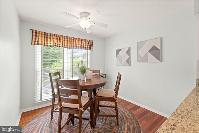 12015 Johns Pl, Fairfax, VA 22033 - dining space with a ceiling fan, wood finished floors, and baseboards