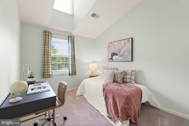 12015 Johns Pl, Fairfax, VA 22033 - carpeted bedroom with a desk, baseboards, and lofted ceiling