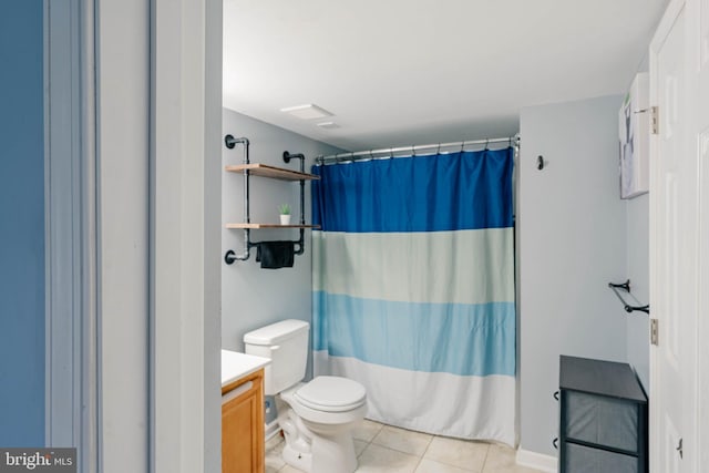 97 Winding Creek Rd, Stafford, VA 22554 - bathroom with toilet, vanity, tile patterned floors, and a shower with shower curtain