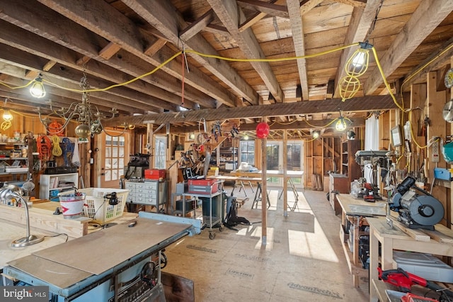 below grade area with a workshop area