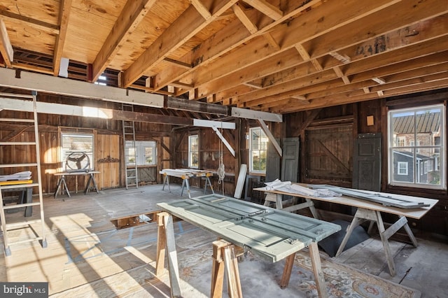 misc room with wooden walls and plenty of natural light