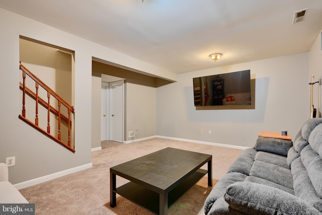 312 Talbot Ct, Abingdon, MD 21009 - living room with carpet floors, baseboards, visible vents, and stairway