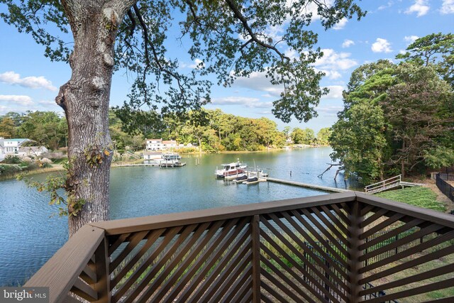 view of water feature with a boat dock