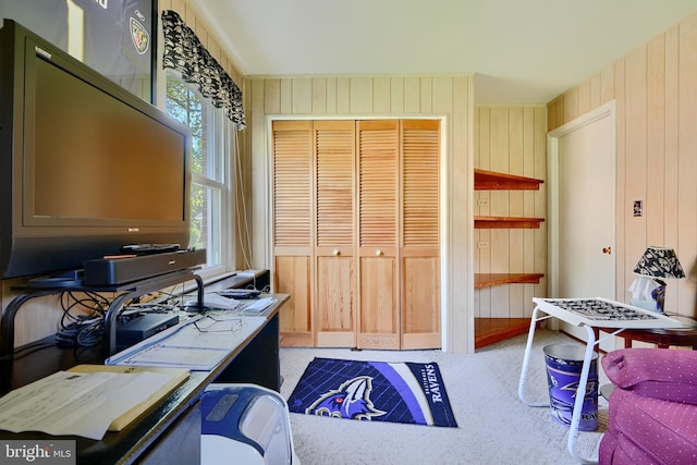 office featuring wood walls