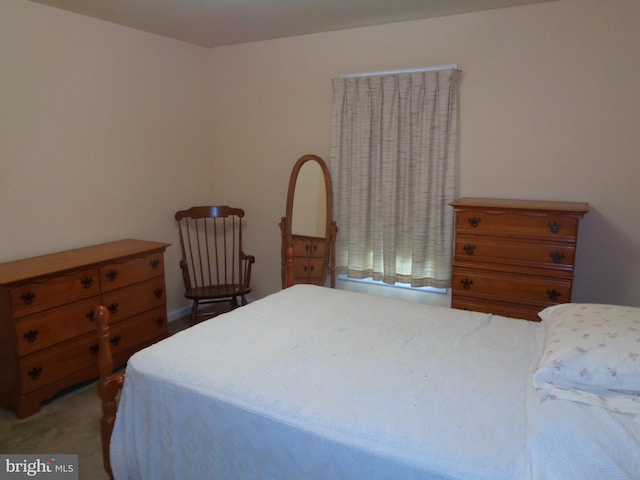 bedroom with light colored carpet