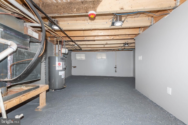 unfinished basement with water heater