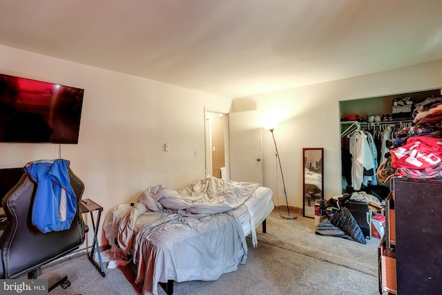 carpeted bedroom with a closet
