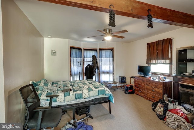 bedroom featuring carpet flooring and a ceiling fan