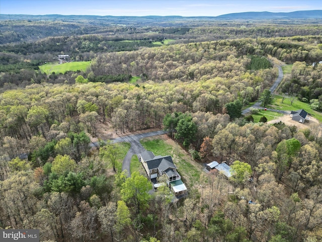 birds eye view of property featuring a view of trees