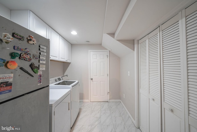 312 Fairgrove Ter, Gaithersburg, MD 20877 - washroom featuring light marble finish flooring, washer and clothes dryer, and recessed lighting