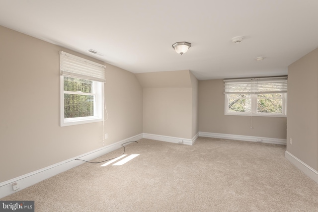 4808 Frazier Neck Rd, Preston, MD 21655 - bonus room featuring vaulted ceiling, visible vents, baseboards, and light carpet