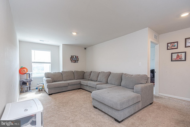 417 Lena Ln, Fruitland, MD 21826 - living area featuring baseboards, carpet floors, visible vents, and recessed lighting