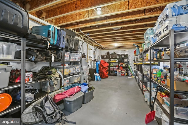 storage room featuring water heater