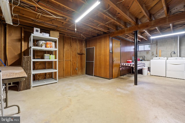 below grade area featuring independent washer and dryer