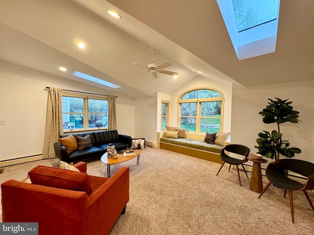 307 Homestead Rd, Hershey, PA 17033 - carpeted living room with lofted ceiling with skylight, plenty of natural light, a ceiling fan, and recessed lighting