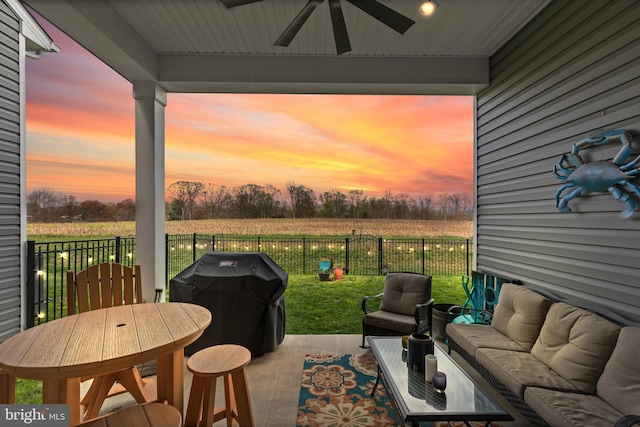 2537 Monarch Way, Bel Air, MD 21015 - balcony featuring a ceiling fan, an outdoor hangout area, grilling area, a view of rural / pastoral area, and a patio