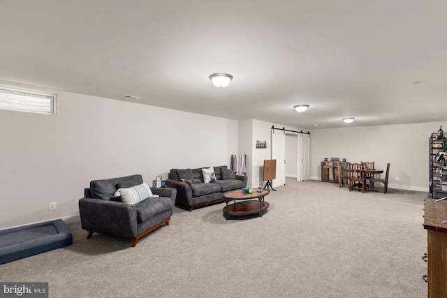 2537 Monarch Way, Bel Air, MD 21015 - carpeted living area with a barn door and baseboards