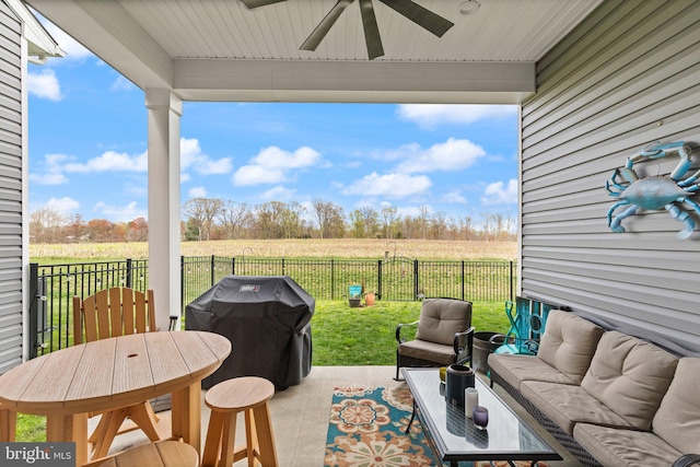 2537 Monarch Way, Bel Air, MD 21015 - view of patio featuring ceiling fan, an outdoor hangout area, grilling area, a rural view, and outdoor dining space