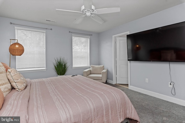1614 Belle Dr, Annapolis, MD 21401 - bedroom with carpet flooring, visible vents, baseboards, and ceiling fan