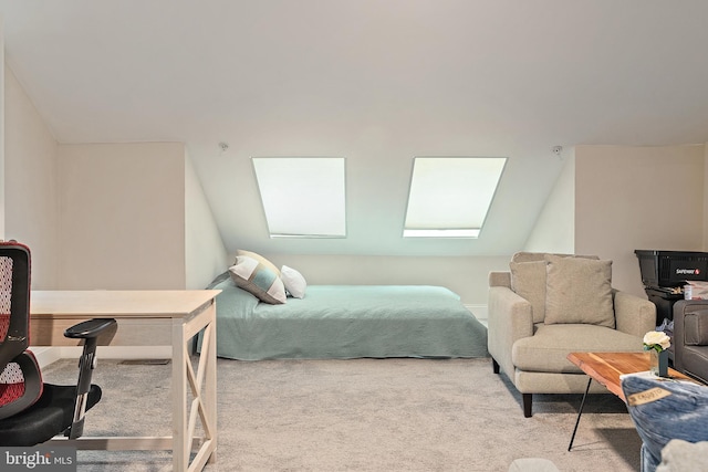 1614 Belle Dr, Annapolis, MD 21401 - bedroom featuring lofted ceiling with skylight and carpet floors