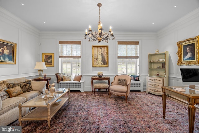 6068 Stoney Hill Rd, New Hope, PA 18938 - sitting room with a decorative wall, ornamental molding, a chandelier, and plenty of natural light