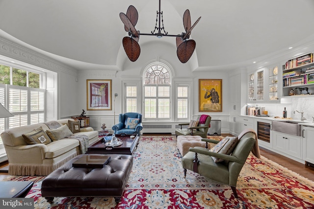6068 Stoney Hill Rd, New Hope, PA 18938 - living area featuring wet bar, a healthy amount of sunlight, beverage cooler, and a decorative wall