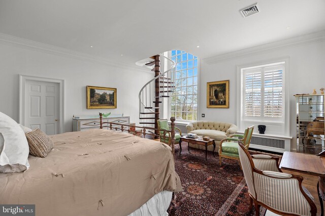 6068 Stoney Hill Rd, New Hope, PA 18938 - bedroom with radiator, visible vents, and ornamental molding