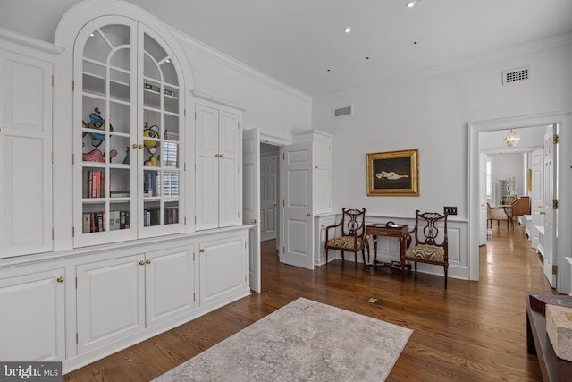 6068 Stoney Hill Rd, New Hope, PA 18938 - interior space with visible vents, dark wood finished floors, and crown molding