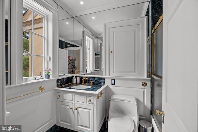 6068 Stoney Hill Rd, New Hope, PA 18938 - half bathroom featuring recessed lighting, toilet, and vanity