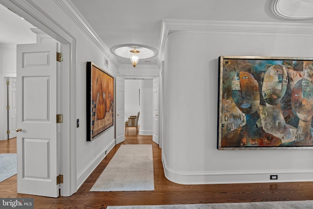 6068 Stoney Hill Rd, New Hope, PA 18938 - hall featuring baseboards, wood finished floors, and crown molding