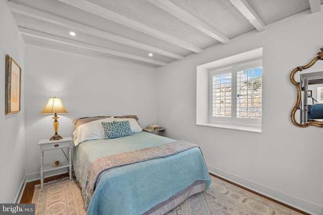 6068 Stoney Hill Rd, New Hope, PA 18938 - bedroom with baseboards, wood finished floors, and beam ceiling