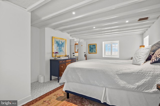 6068 Stoney Hill Rd, New Hope, PA 18938 - bedroom featuring recessed lighting, beam ceiling, and visible vents