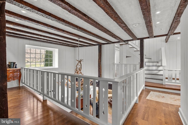 6068 Stoney Hill Rd, New Hope, PA 18938 - corridor featuring wood finished floors, beam ceiling, and recessed lighting