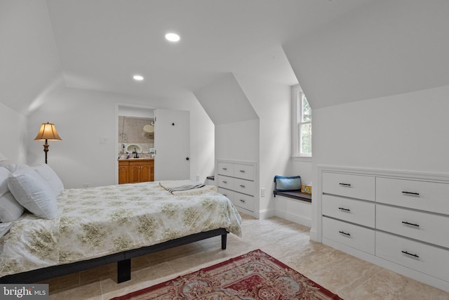 6068 Stoney Hill Rd, New Hope, PA 18938 - bedroom with vaulted ceiling, a sink, and recessed lighting