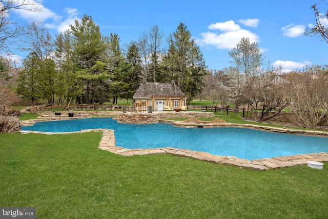 6068 Stoney Hill Rd, New Hope, PA 18938 - pool with an exterior structure, fence, a yard, an outbuilding, and a patio