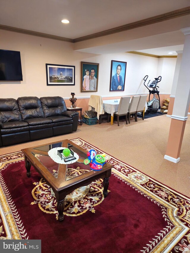 314 Senate Ct, Herndon, VA 20170 - living area featuring recessed lighting, ornamental molding, and carpet floors