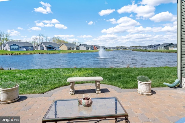 view of water feature with a residential view