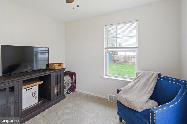 617 Franklin Ave, Cherry Hill, NJ 08002 - sitting room featuring visible vents, carpet flooring, baseboards, and a ceiling fan