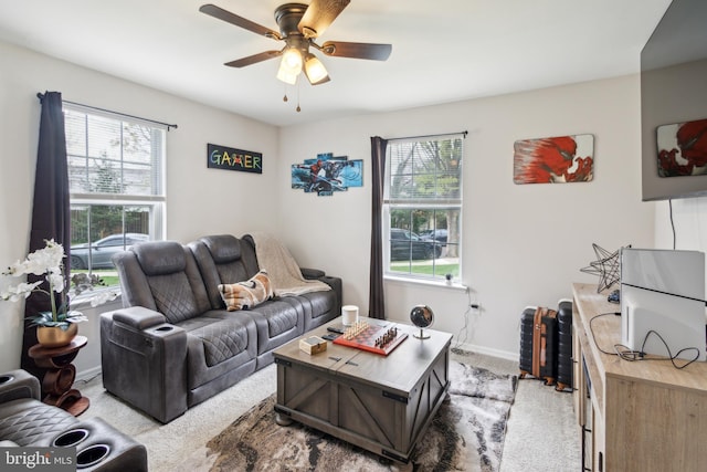 617 Franklin Ave, Cherry Hill, NJ 08002 - living area with baseboards, a ceiling fan, and carpet flooring
