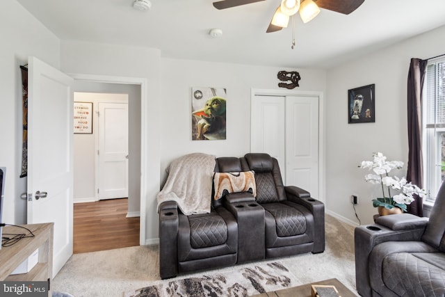 617 Franklin Ave, Cherry Hill, NJ 08002 - living area with carpet flooring, a ceiling fan, and baseboards