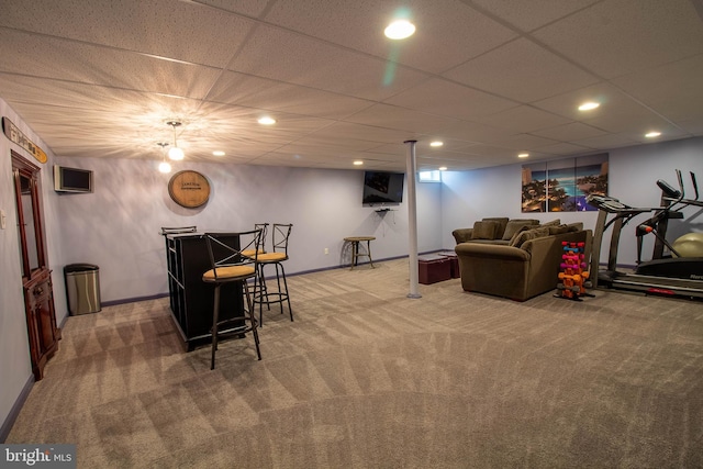playroom with baseboards, recessed lighting, and carpet