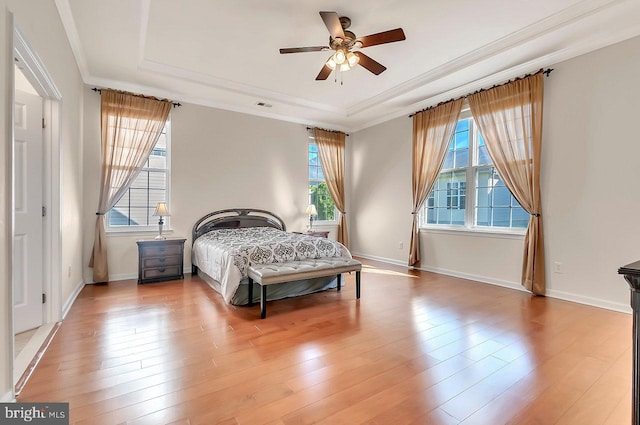 14 Goddard Dr, Cranbury, NJ 08512 - bedroom with a raised ceiling, multiple windows, light wood finished floors, crown molding, and baseboards