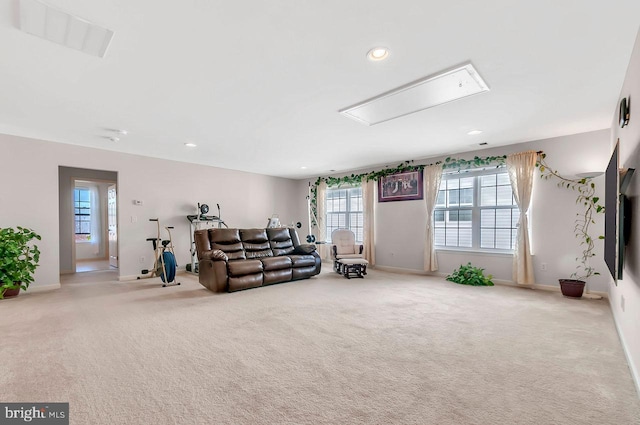 14 Goddard Dr, Cranbury, NJ 08512 - living room with attic access, plenty of natural light, carpet, and recessed lighting
