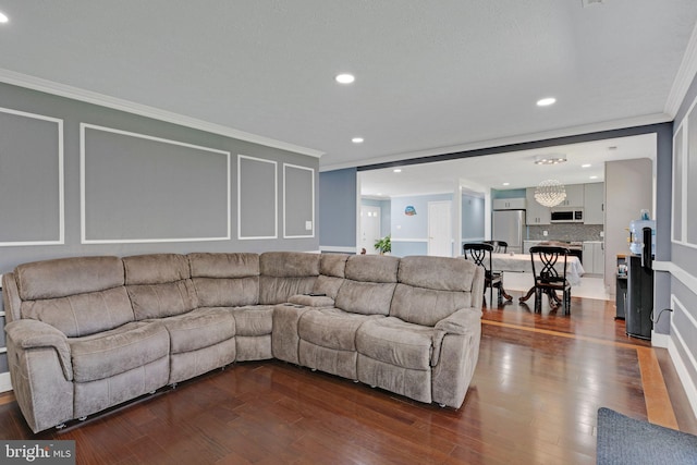 3600 Yorktown Dr, Waldorf, MD 20601 - living area featuring crown molding, dark wood-style flooring, and recessed lighting