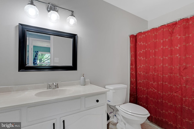 3600 Yorktown Dr, Waldorf, MD 20601 - bathroom with tile patterned flooring, vanity, a shower with curtain, and toilet