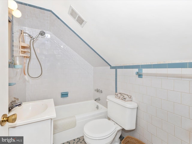 268 Magothy Bridge Rd, Pasadena, MD 21122 - full bath featuring visible vents, vanity, toilet, tile walls, and shower / bathing tub combination