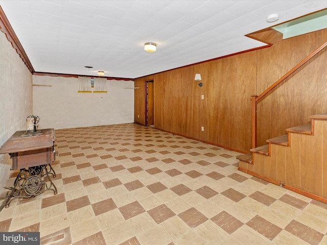 268 Magothy Bridge Rd, Pasadena, MD 21122 - finished basement featuring light floors, wooden walls, and stairway