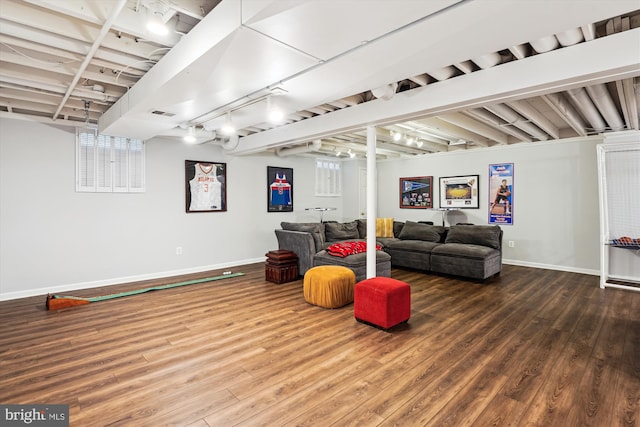 9000 Hunting Horn Ln, Potomac, MD 20854 - living room featuring baseboards, wood finished floors, and rail lighting